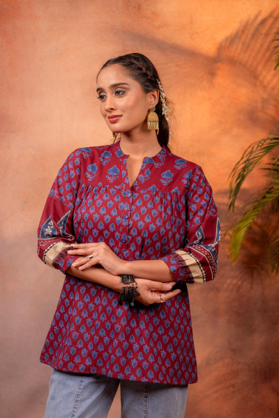 Maroon Paisley Printed Cotton Tunic