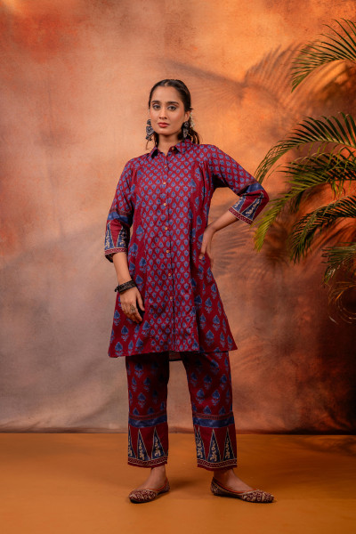 Rangrez Maroon Ajrakh Co-ord Set