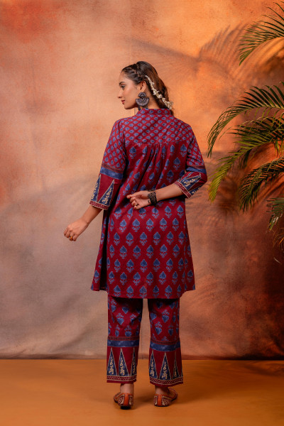 Rangrez Maroon Ajrakh Co-ord Set
