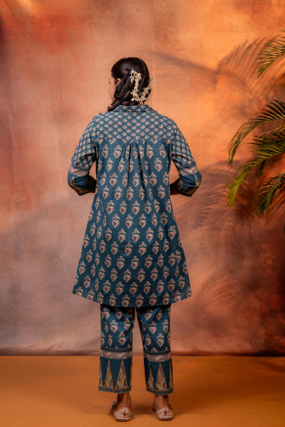 Rangrez TealGreen Ajrakh Co-ord Set