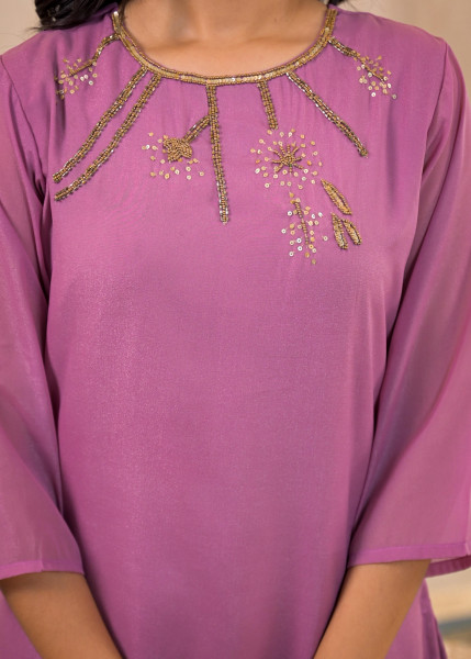 Rose Pink Embellished Kurta Pant Dupatta with Beads and Sequence Work