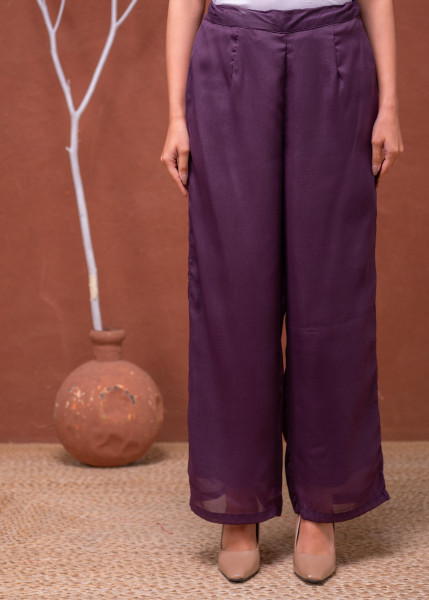 Purple Solid Man Made Fiber Kurta Pant Dupatta Set with Beads and Sequence Work