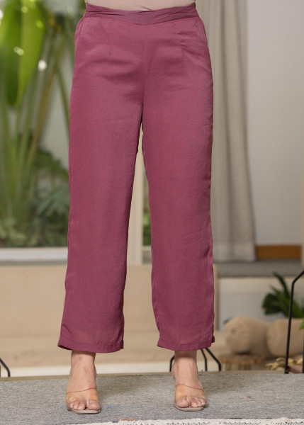 Mauve Solid Man Made Fiber Kurta Pant Dupatta Set with Beads and Sequence Work