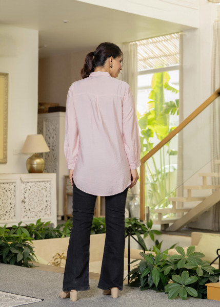 Women Pink Solid Viscose Shirt with Beads Work