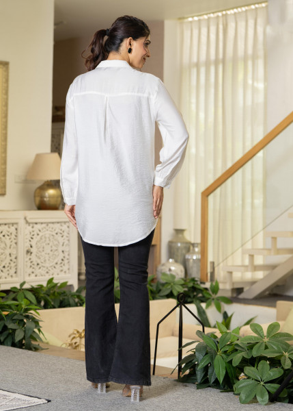 White Solid Viscose Shirt with Beads Work