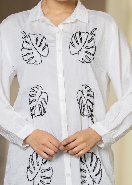 White Solid Viscose Shirt with Beads Work