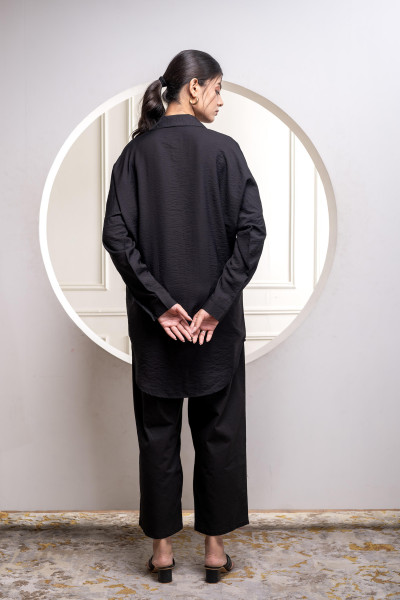 Black Solid Viscose Shirt with Beads Work