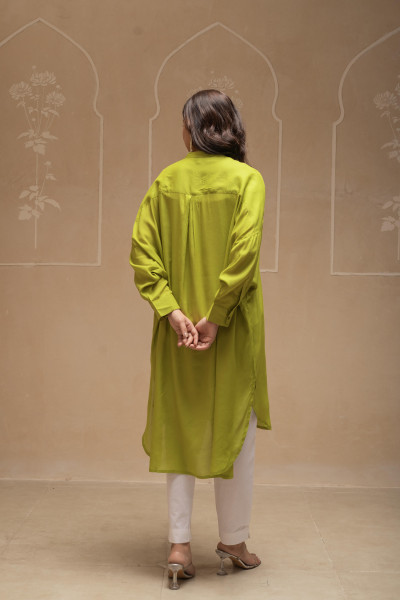 Viscose Lime Green Embellished Shirt with Sequin & Bead Details