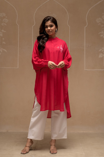 Viscose Fuchsia Embellished Shirt with Sequin & Bead Details