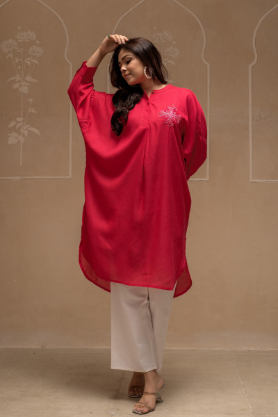 Viscose Fuchsia Embellished Shirt with Sequin & Bead Details
