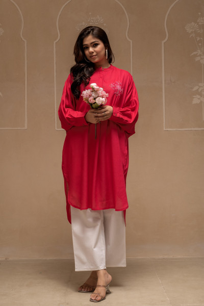 Viscose Fuchsia Embellished Shirt with Sequin & Bead Details
