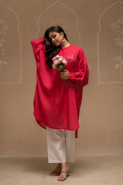 Viscose Fuchsia Embellished Shirt with Sequin & Bead Details