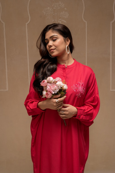 Viscose Fuchsia Embellished Shirt with Sequin & Bead Details