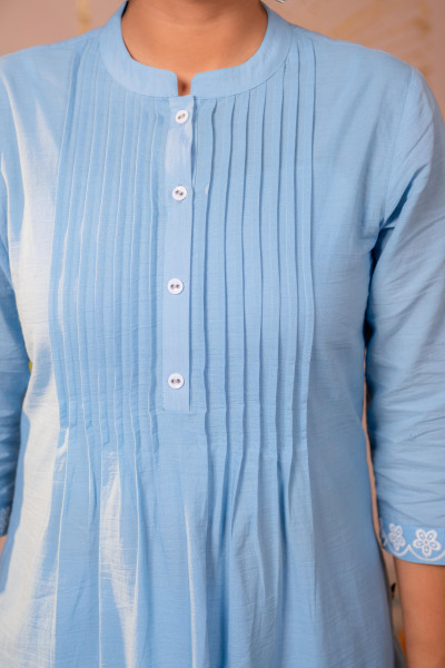 Powder Blue Embroidered A-Line Kurta Set with Dupatta