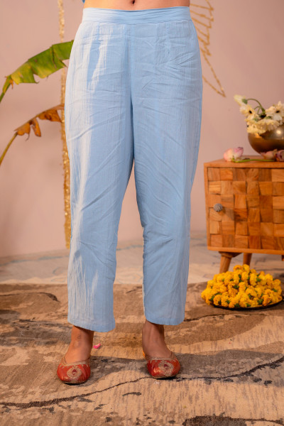 Powder Blue Embroidered A-Line Kurta Set with Dupatta