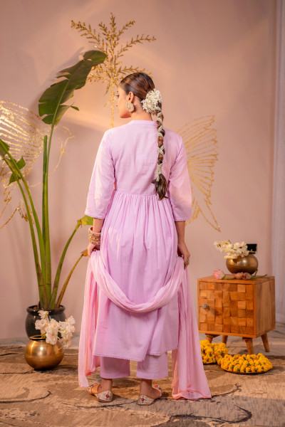 Lavender Embroidered Kurta Set with Dupatta