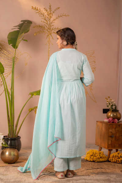 Sky Blue Embroidered Kurta Set with Dupatta