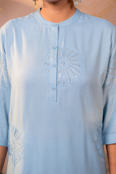 Blue Whisper Embroidered Comfort Co-ord