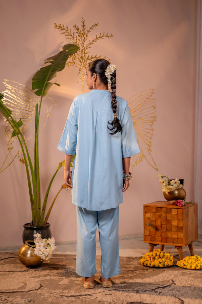 Blue Whisper Embroidered Comfort Co-ord