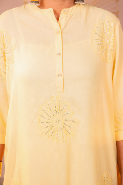 Light Yellow Whisper Embroidered Comfort Co-ord