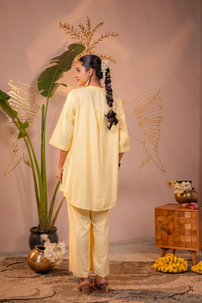 Light Yellow Whisper Embroidered Comfort Co-ord
