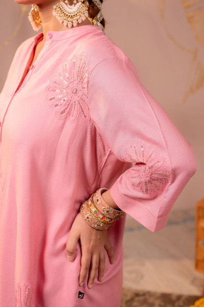 Pink Whisper Embroidered Comfort Co-ord