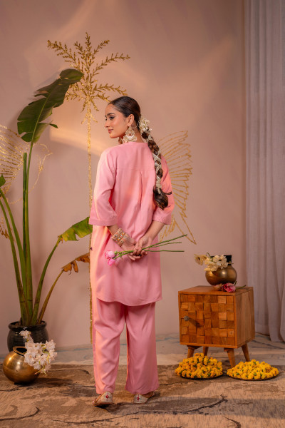 Pink Whisper Embroidered Comfort Co-ord