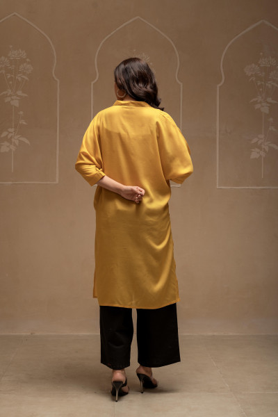 Mustard Solid Viscose Shirt with Beads Work