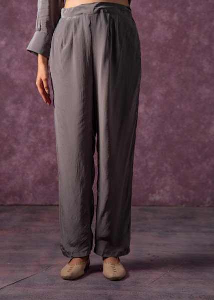 Viscose Grey Embellished Tunic and Pant Co-Ord Set with Bead Details