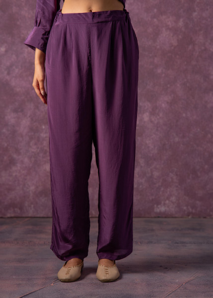 Viscose Purple Embellished Tunic and Pant Co-Ord Set with Bead Details