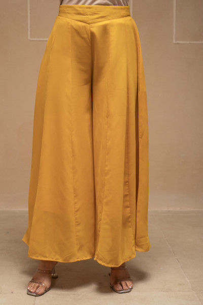 Mustard Solid Poly Georgette Tunic and Sharara Co-ord Set with Sequence and Zari Work