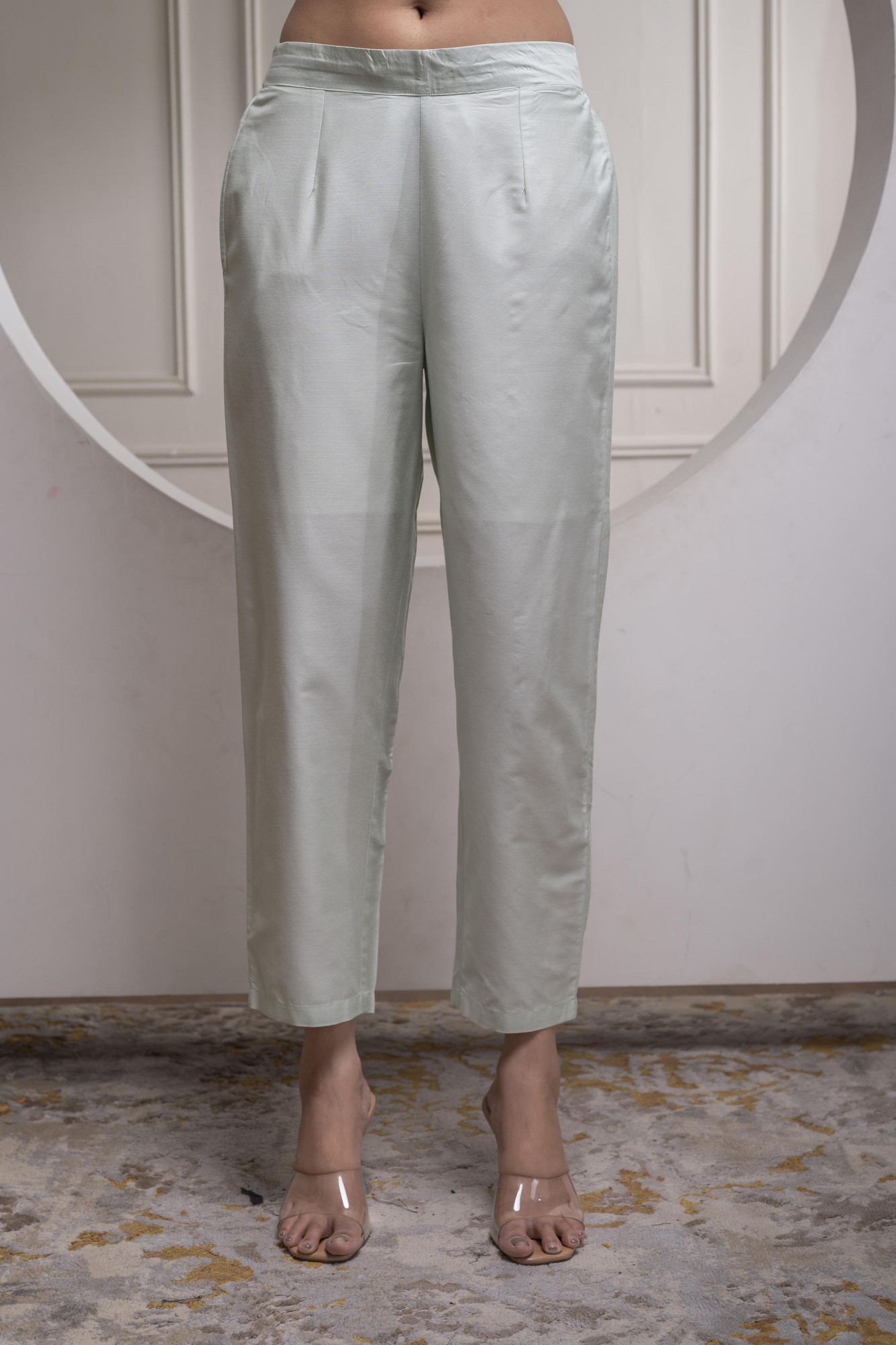 Mintgreen Solid Viscose Shirt, Cami, and Pant Co-ord Set with Sequence and Zari Work