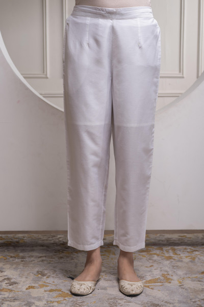 Viscose Offwhite Embroidered Shirt, Cami & Pant Co-Ord Set with Zari Work
