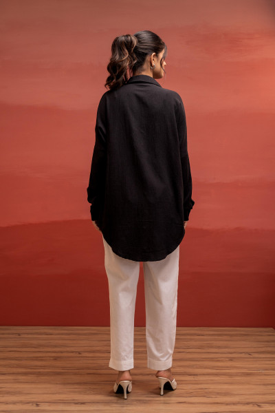 Black Solid Viscose Shirt with Beads, Sequence, and Thread Work