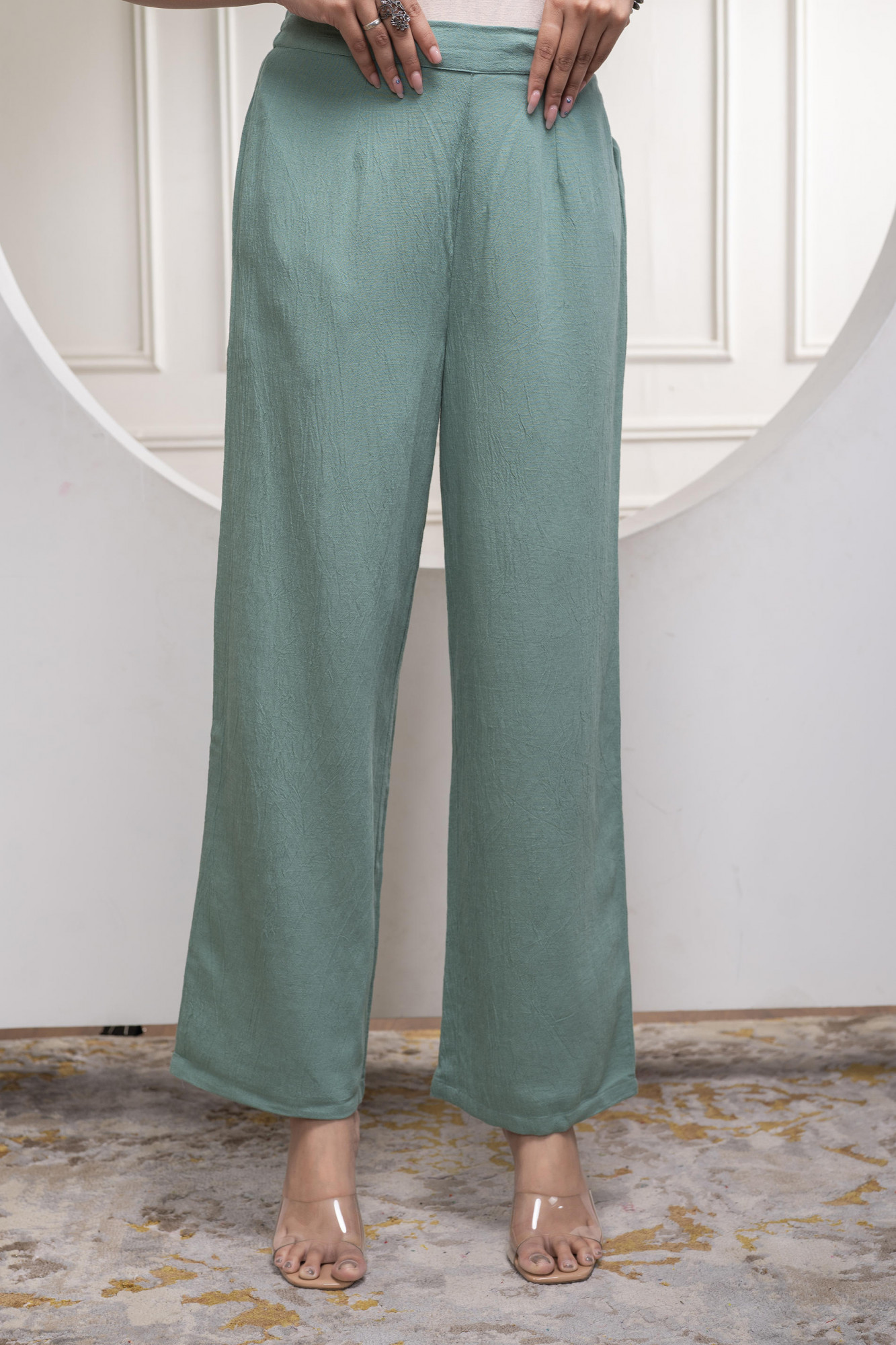 Sage Green Embellished Viscose Co-ord Set with Bead Details