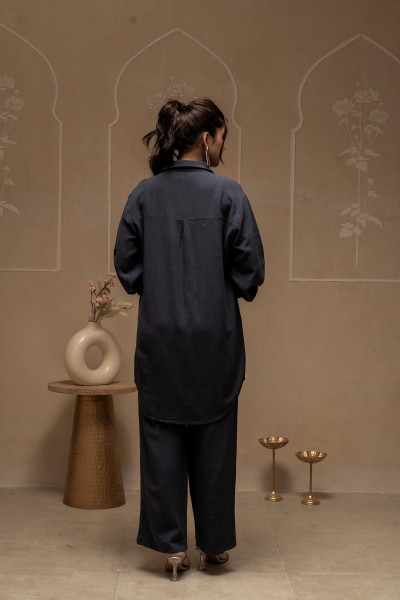 Grey Embroidered Viscose Co-ord Set with Thread Work Detailing