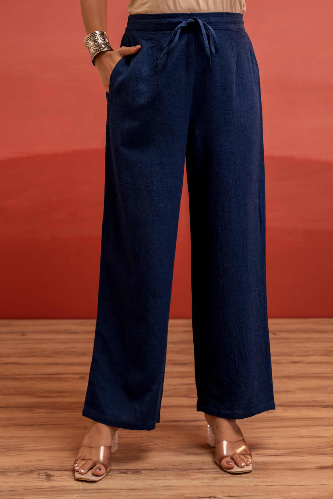 Viscose Linen Indigo Embroidered Shirt and Pant Co-Ord Set with Thared Work