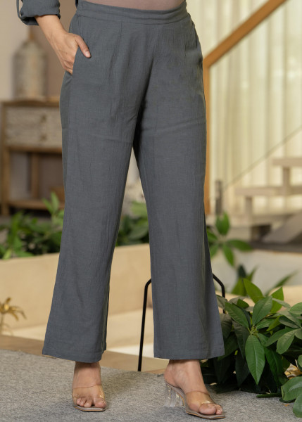 Grey Embellished Viscose-Linen Co-ord Set with Sequin Detailing