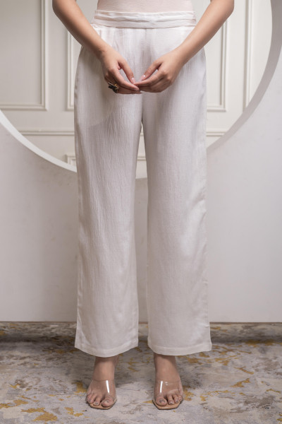 Viscose Linen Off White Embroidered Shirt and Pant Co-Ord Set with Thared Work