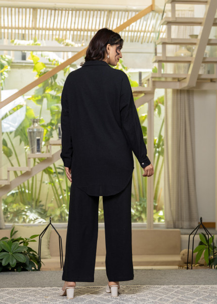 Black Embroidered Viscose Co-ord Set with Beads & Sequin Highlights