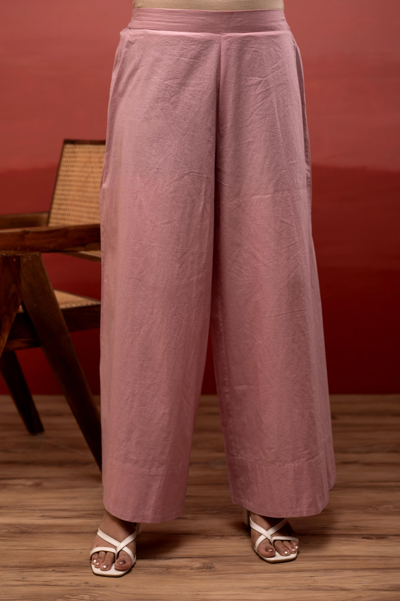 Onionpink Solid Cotton Shirt and Pants Co-ord Set with Thread Work