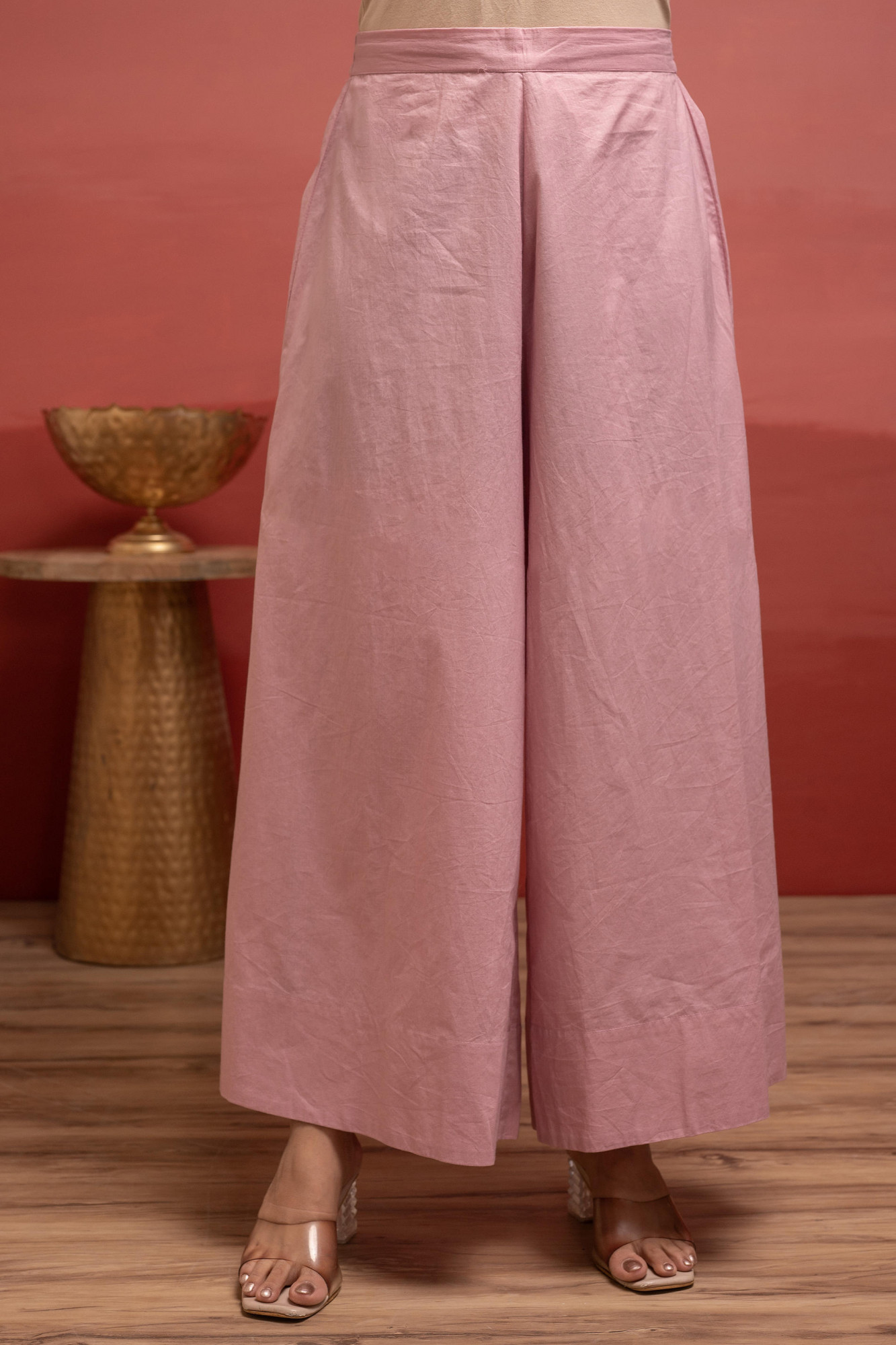 Onionpink Solid Cotton Shirt and Pants Co-ord Set with Thread Work