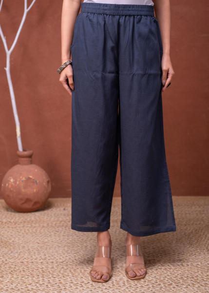 Viscose Linen Teal Embroidered Top and Pant Co-Ord Set with Thared Work