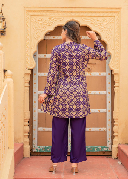 Purple Gold Geometric printed Kurta With Pants