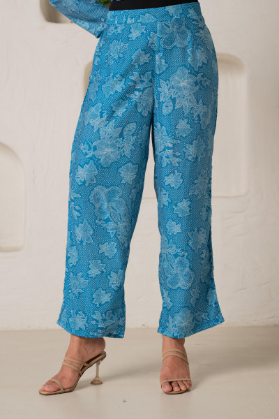 Blue Floral Embellished A-Line Kurta Pant and Dupatta Set with Beads & Sequence Work