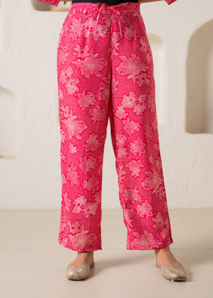 Fuchsia Floral Embellished A-Line Kurta Pant and Dupatta Set with Beads & Sequence Work