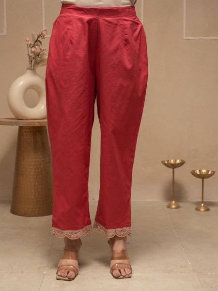 Red Floral Viscose Kurta, Pants and Dupatta Set with Mirror, Thread Work and Sequence