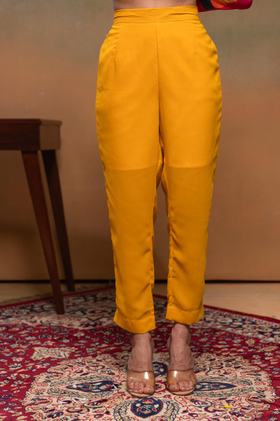 Manmade Fiber Mustard Embroidered Color Block Kurta Pant Dupatta Set with Mirror & Thared Work