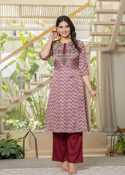 Ivory Floral Poly Kurta and Pants Set with Mirror, Thread Work and Telesales Detail