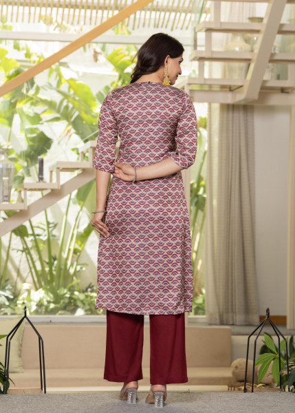 Ivory Floral Poly Kurta and Pants Set with Mirror, Thread Work and Telesales Detail